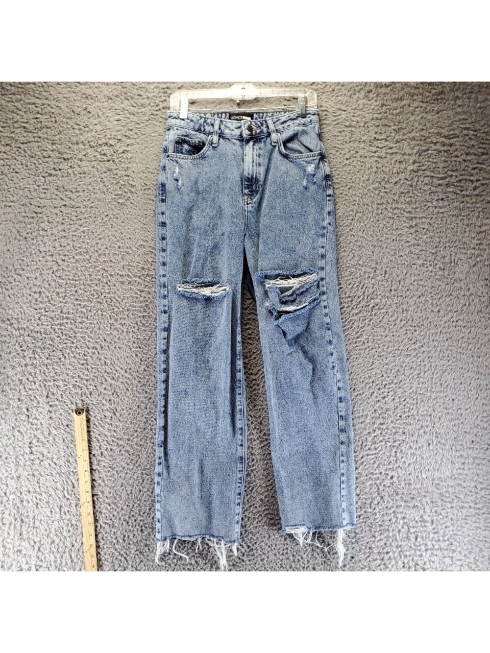 Fashion Nova Jeans Womens 7 Blue Distressed High-Waisted Straight Leg